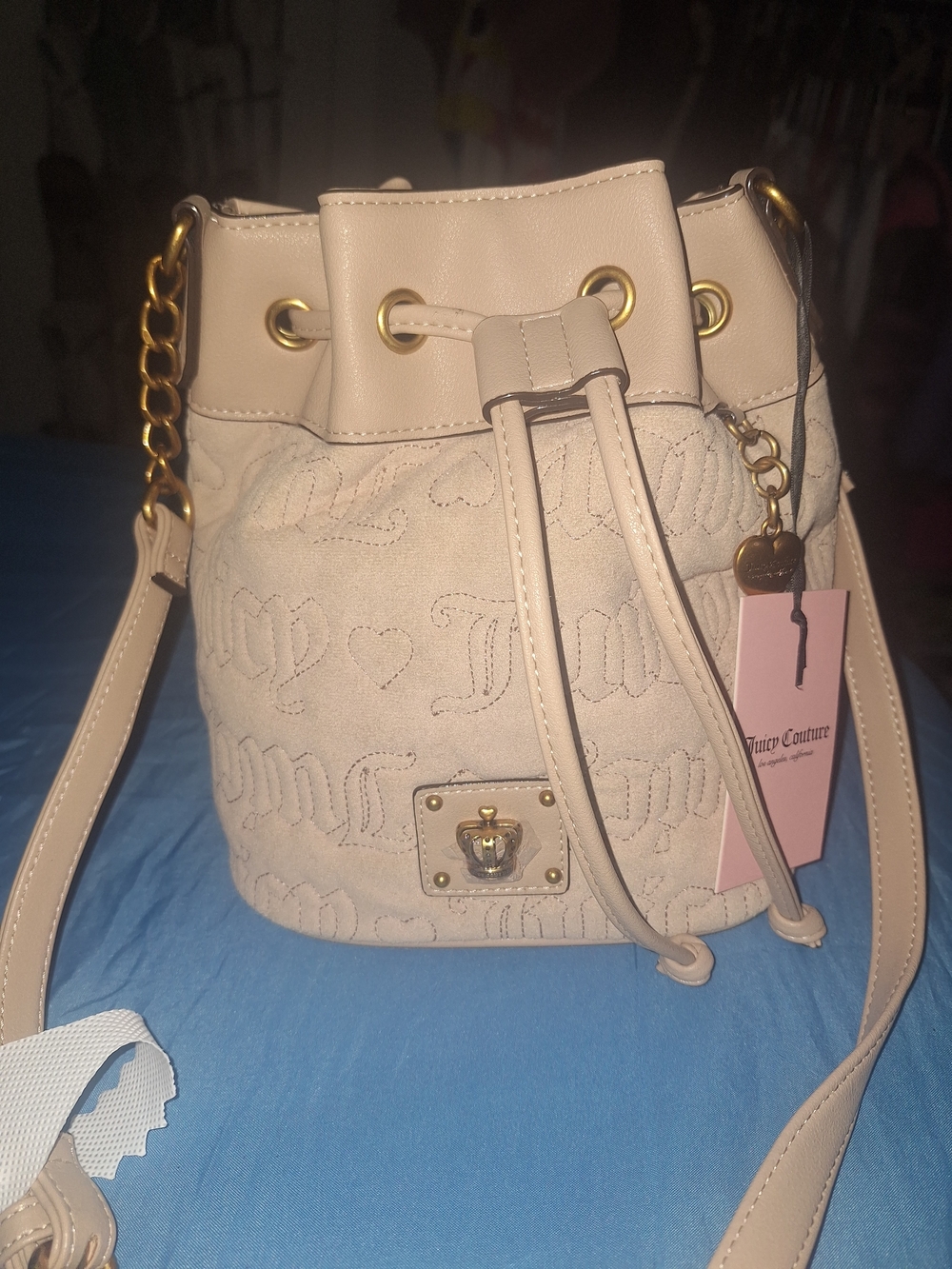 Juicy Couture Cream Drawstring Bucket Bag